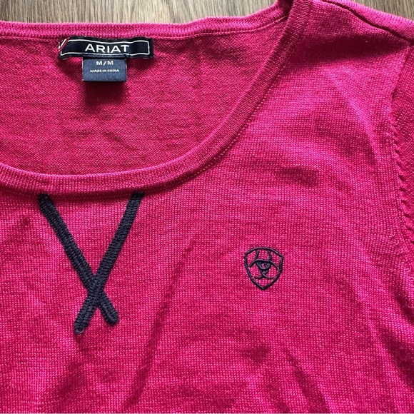 Ariat Women Sweater Medium Pink Merino Wool Blend Long Sleeve Elbow Patch Knit - Picture 3 of 9